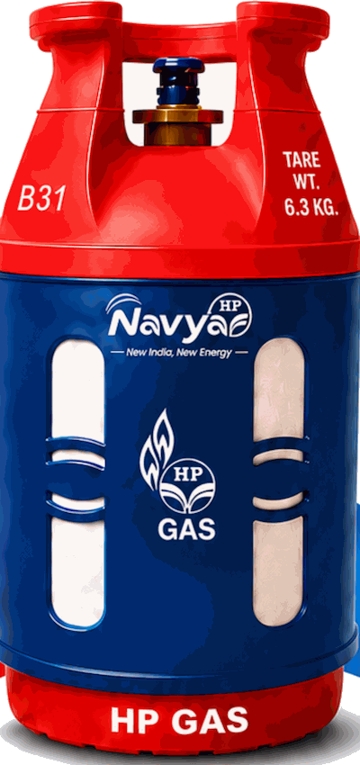 HP Gas 10 kg fibre composite cylinder, red top and translucent blue body